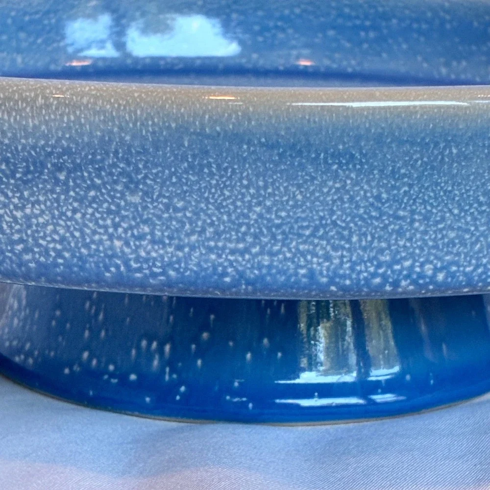 Pedestal Bowl Blue White Speckled Footed Coastal Modern Cottage Beach House
